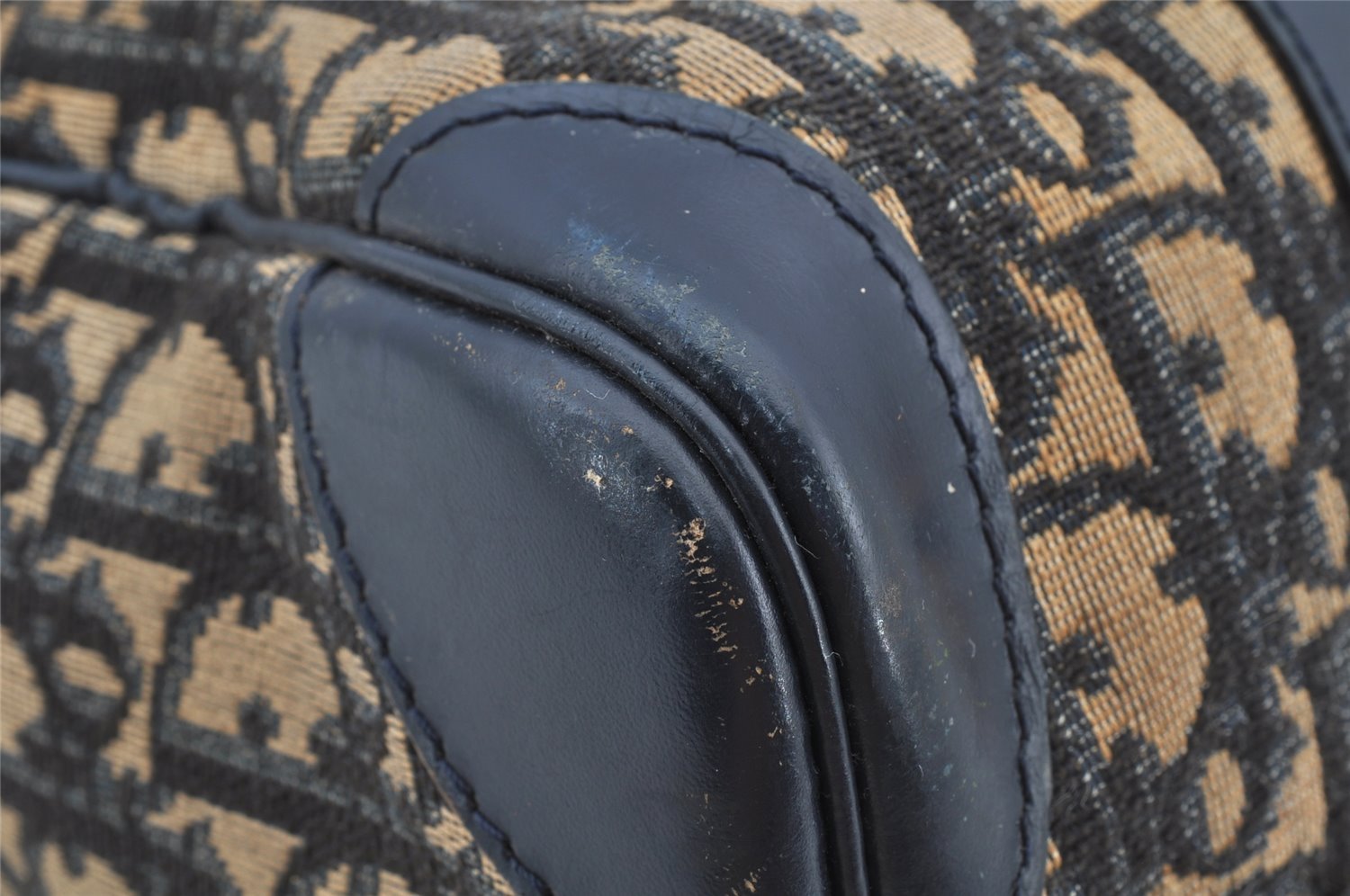 Authentic Christian Dior Trotter Hand Boston Bag Canvas Leather Blue Junk 8383I