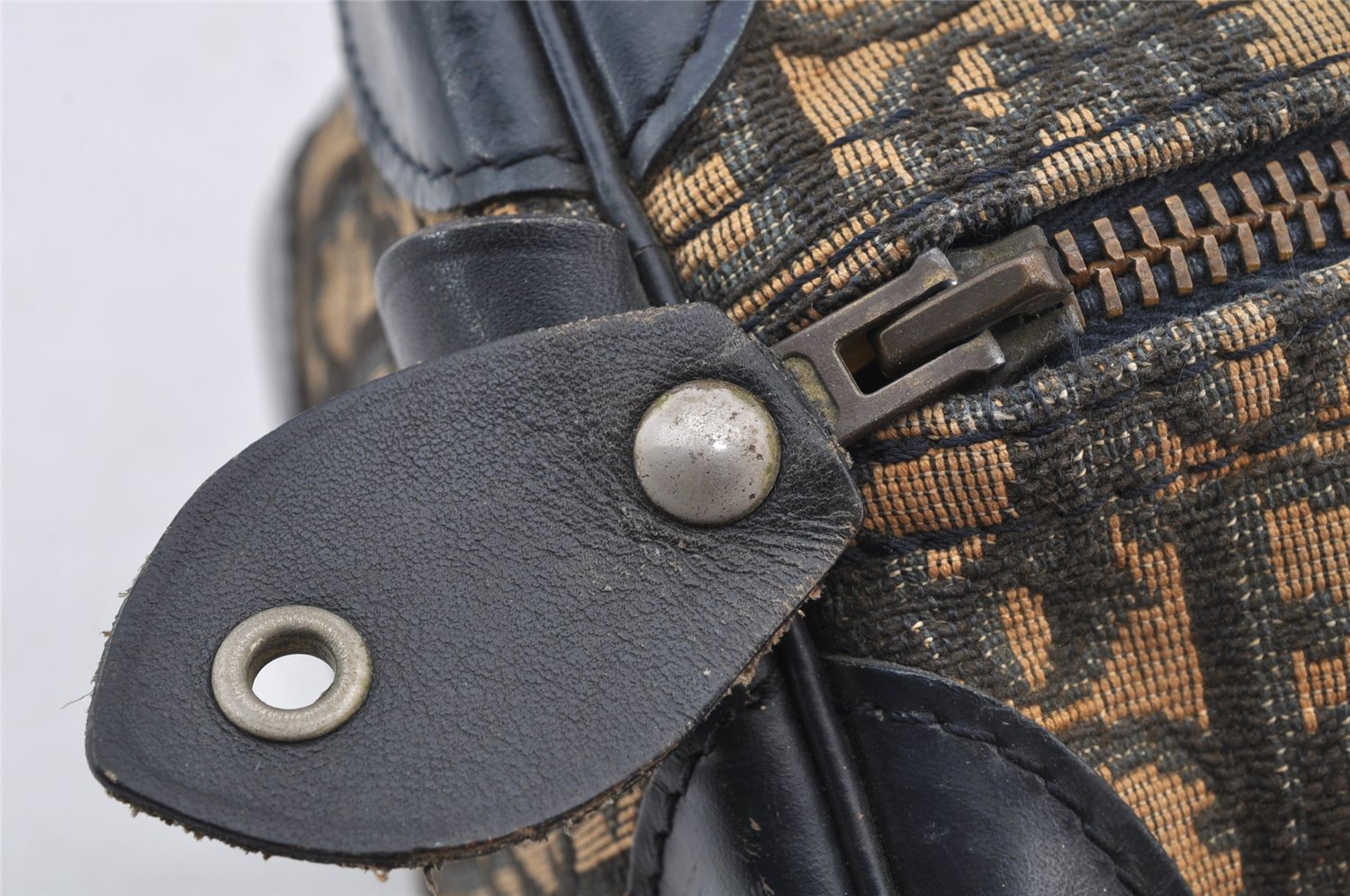 Authentic Christian Dior Trotter Hand Boston Bag Canvas Leather Blue Junk 8383I