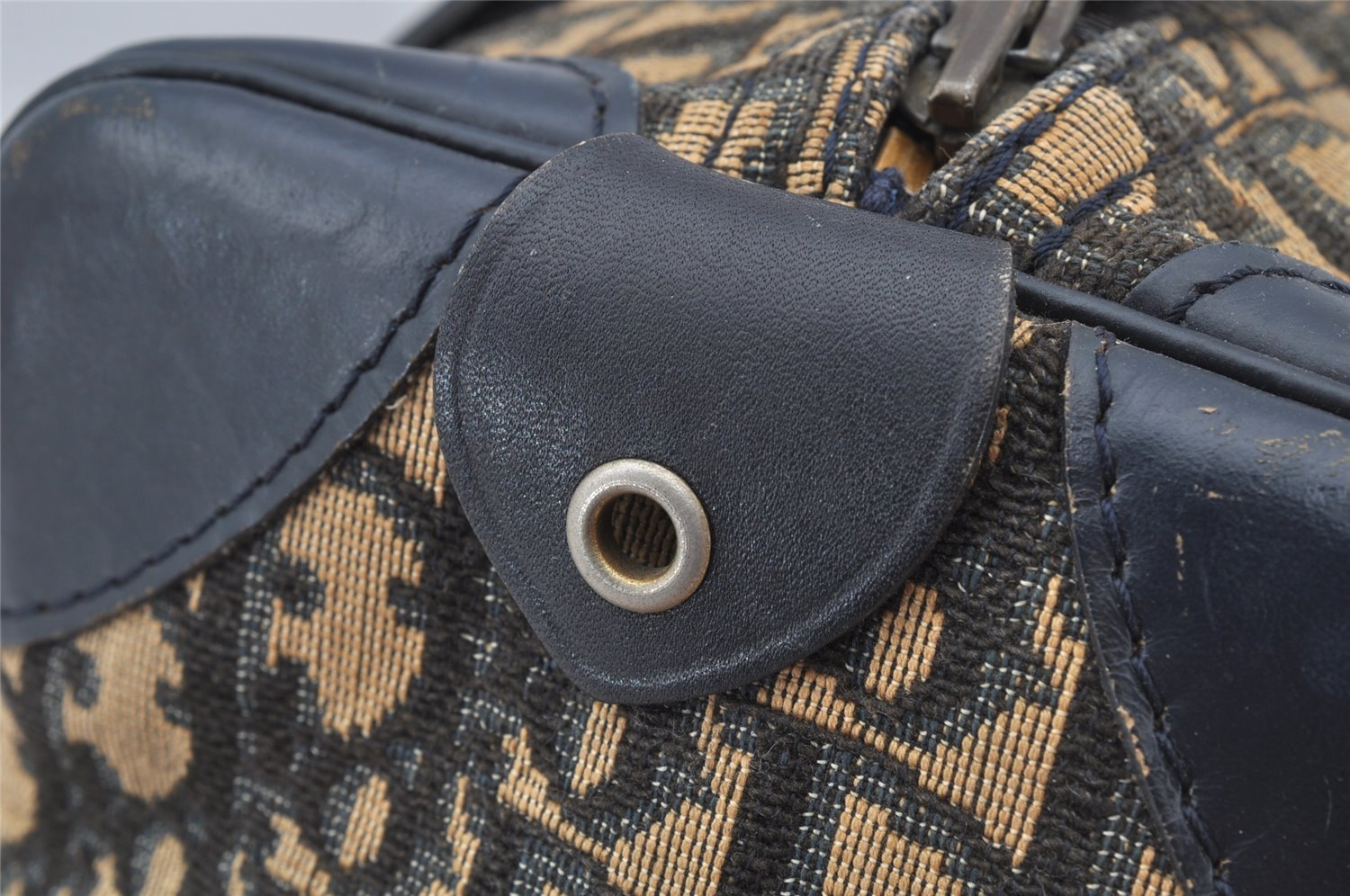 Authentic Christian Dior Trotter Hand Boston Bag Canvas Leather Blue Junk 8383I