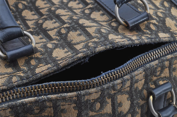 Authentic Christian Dior Trotter Hand Boston Bag Canvas Leather Blue Junk 8383I