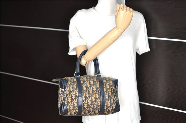 Authentic Christian Dior Trotter Hand Boston Bag Canvas Leather Blue Junk 8383I