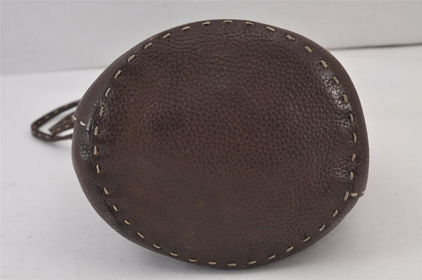 Authentic FENDI Selleria Drawstring Shoulder Bag Purse Leather Brown 8384J