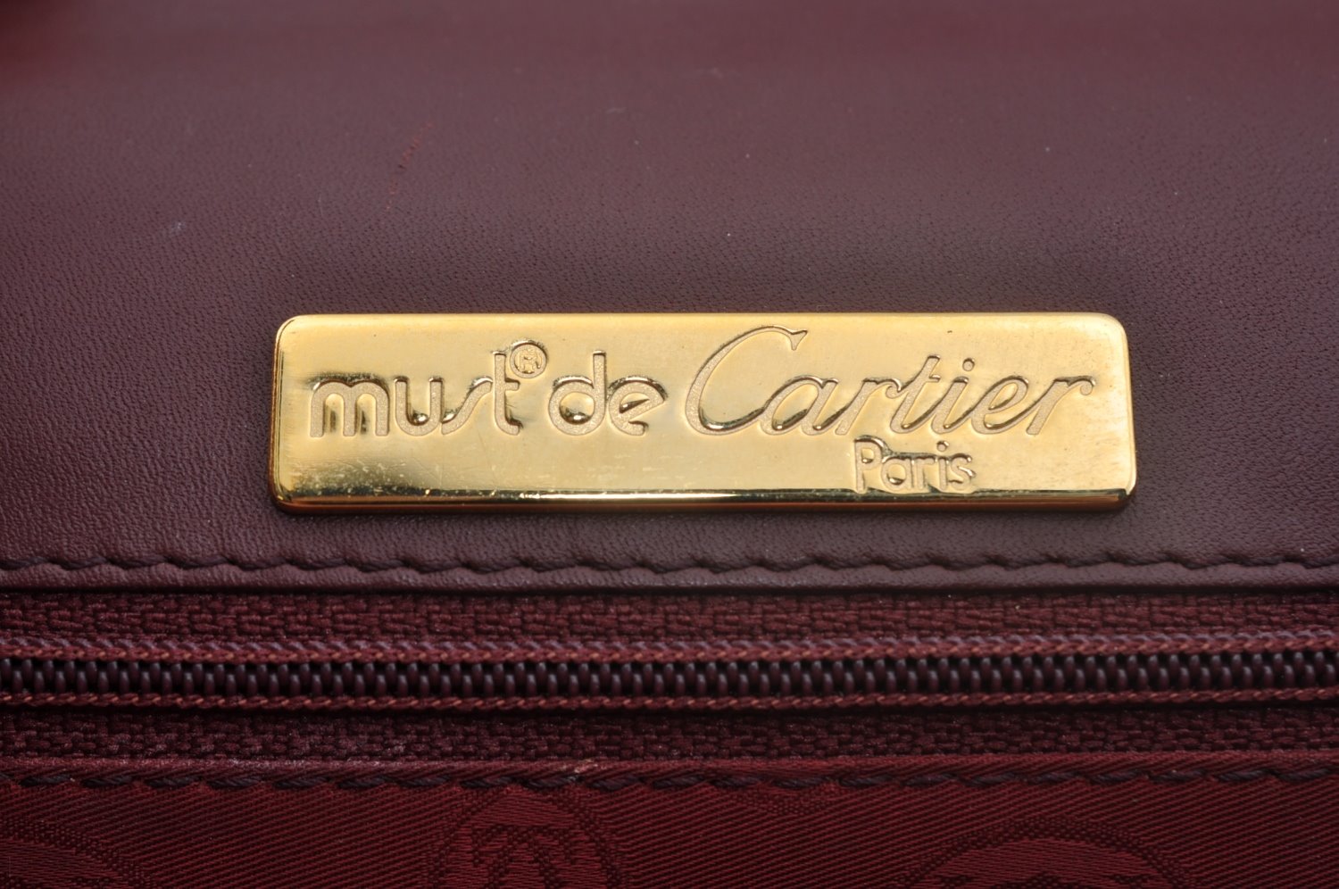 Authentic Cartier Must de Cartier Leather Shoulder Cross Bag Bordeaux Red 8387I