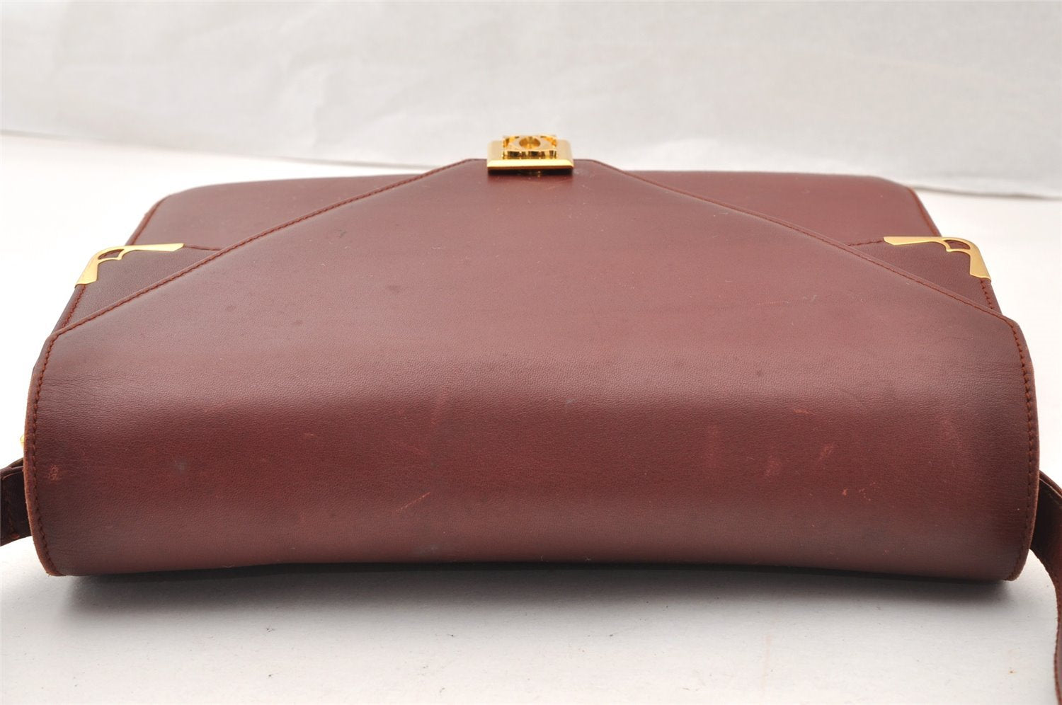 Authentic Cartier Must de Cartier Leather Shoulder Cross Bag Bordeaux Red 8388I