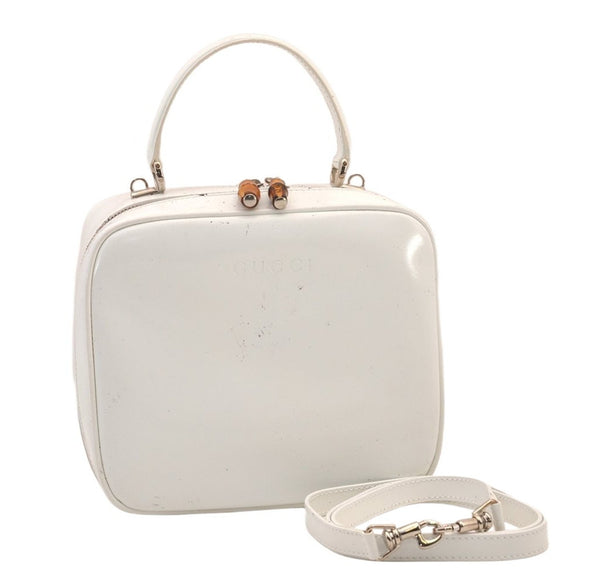 Authentic GUCCI Bamboo 2Way Shoulder Hand Bag Purse Leather White Junk 8395M