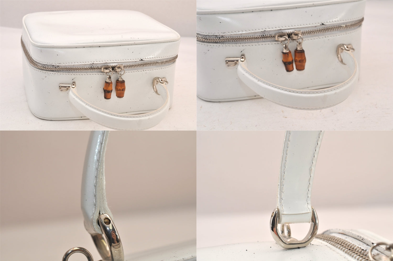 Authentic GUCCI Bamboo 2Way Shoulder Hand Bag Purse Leather White Junk 8395M