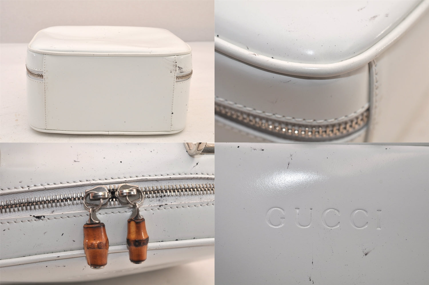 Authentic GUCCI Bamboo 2Way Shoulder Hand Bag Purse Leather White Junk 8395M