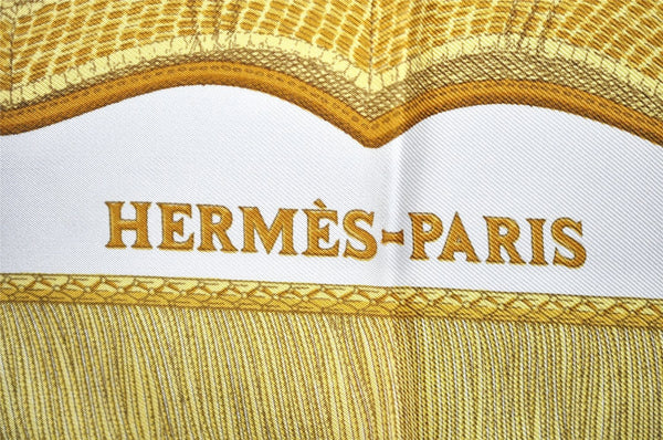 Authentic HERMES Carre 90 Scarf "Paste et Bavalerie" Silk White 8396J