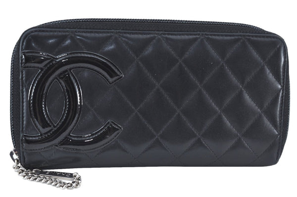 Authentic CHANEL Calf Skin Cambon Line CC Long Wallet Purse Black Junk 8397J