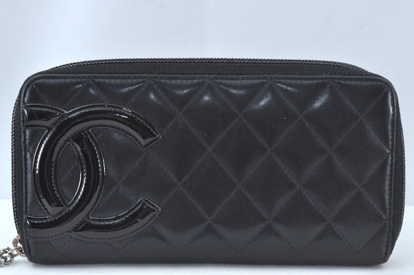 Authentic CHANEL Calf Skin Cambon Line CC Long Wallet Purse Black Junk 8397J