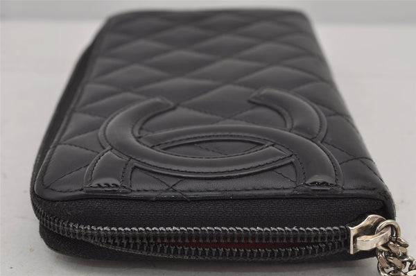 Authentic CHANEL Calf Skin Cambon Line CC Long Wallet Purse Black Junk 8397J