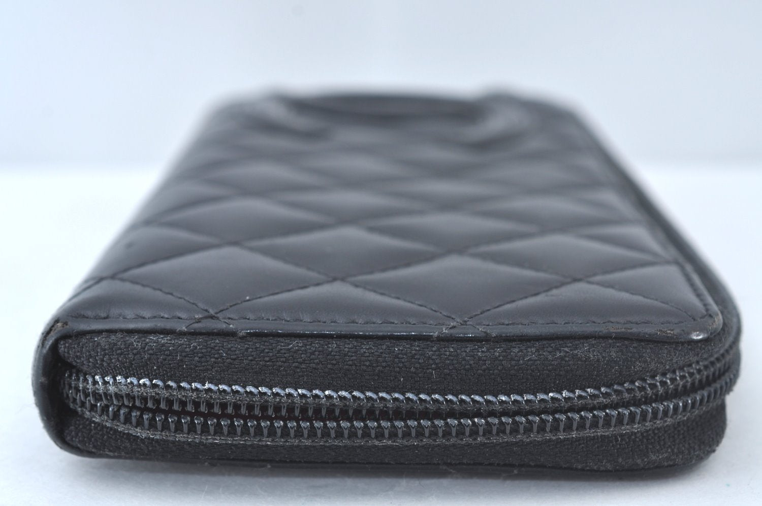 Authentic CHANEL Calf Skin Cambon Line CC Long Wallet Purse Black Junk 8397J