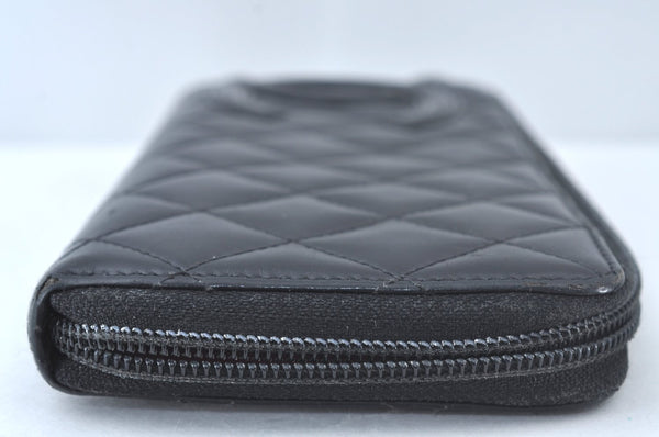 Authentic CHANEL Calf Skin Cambon Line CC Long Wallet Purse Black Junk 8397J