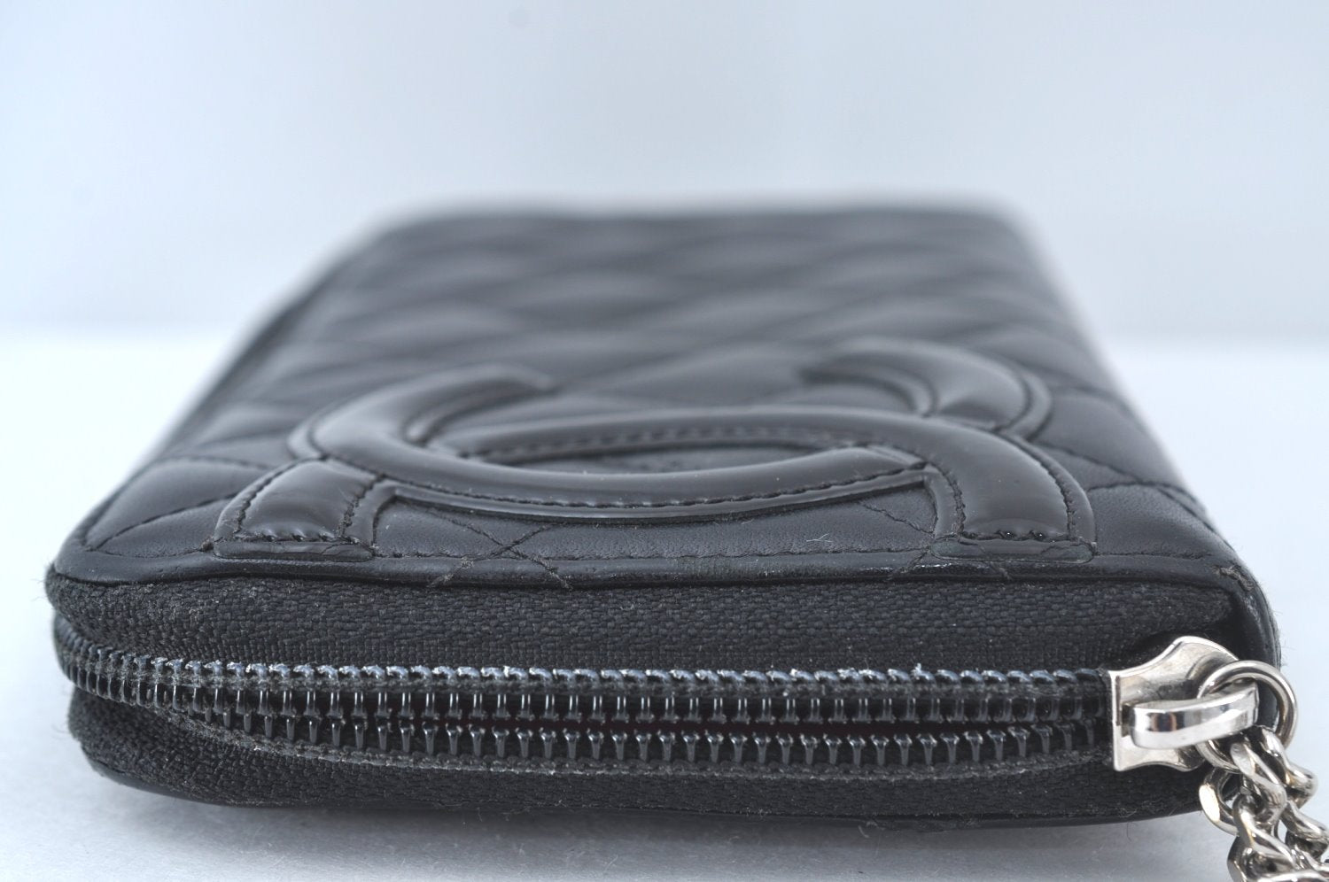 Authentic CHANEL Calf Skin Cambon Line CC Long Wallet Purse Black Junk 8397J