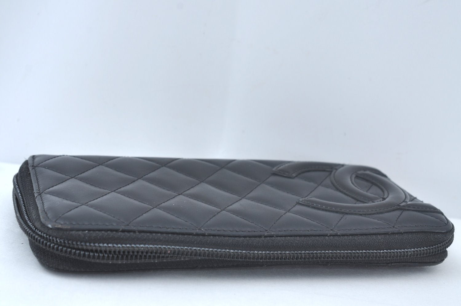 Authentic CHANEL Calf Skin Cambon Line CC Long Wallet Purse Black Junk 8397J