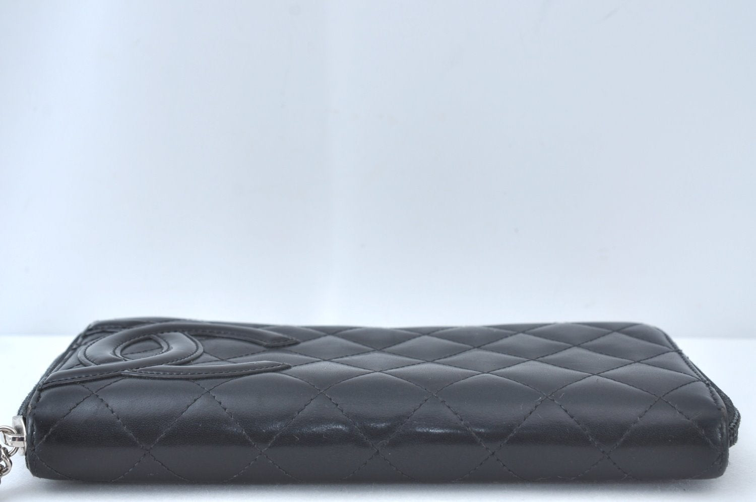 Authentic CHANEL Calf Skin Cambon Line CC Long Wallet Purse Black Junk 8397J