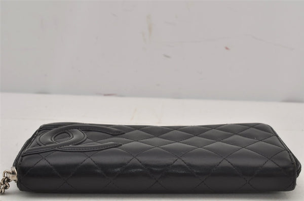 Authentic CHANEL Calf Skin Cambon Line CC Long Wallet Purse Black Junk 8397J