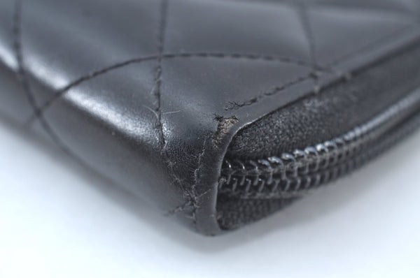 Authentic CHANEL Calf Skin Cambon Line CC Long Wallet Purse Black Junk 8397J