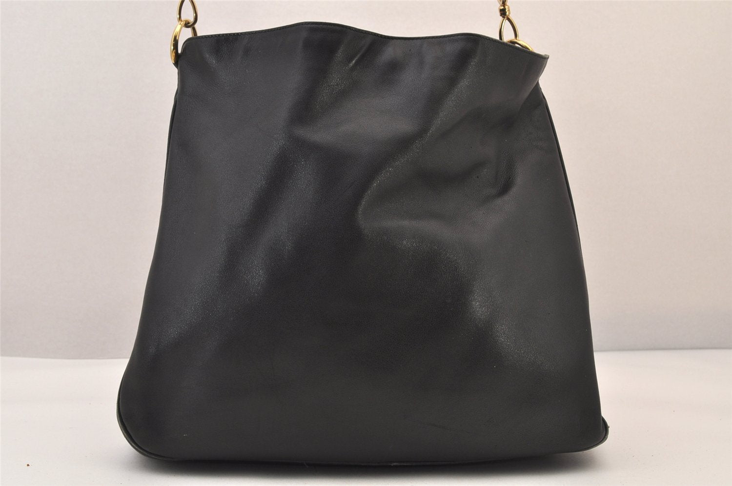 Authentic GUCCI Vintage Bamboo 2Way Shoulder Hand Bag Leather Black Junk 8397M