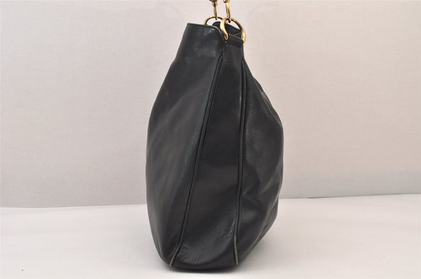 Authentic GUCCI Vintage Bamboo 2Way Shoulder Hand Bag Leather Black Junk 8397M