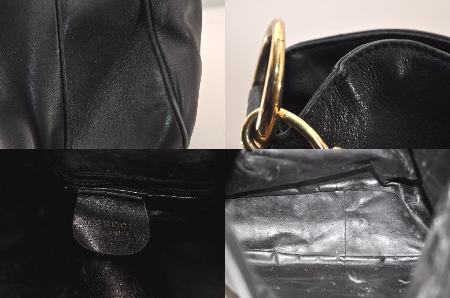 Authentic GUCCI Vintage Bamboo 2Way Shoulder Hand Bag Leather Black Junk 8397M