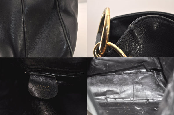 Authentic GUCCI Vintage Bamboo 2Way Shoulder Hand Bag Leather Black Junk 8397M