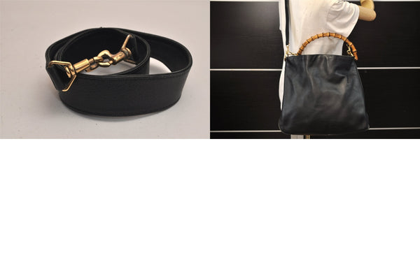 Authentic GUCCI Vintage Bamboo 2Way Shoulder Hand Bag Leather Black Junk 8397M
