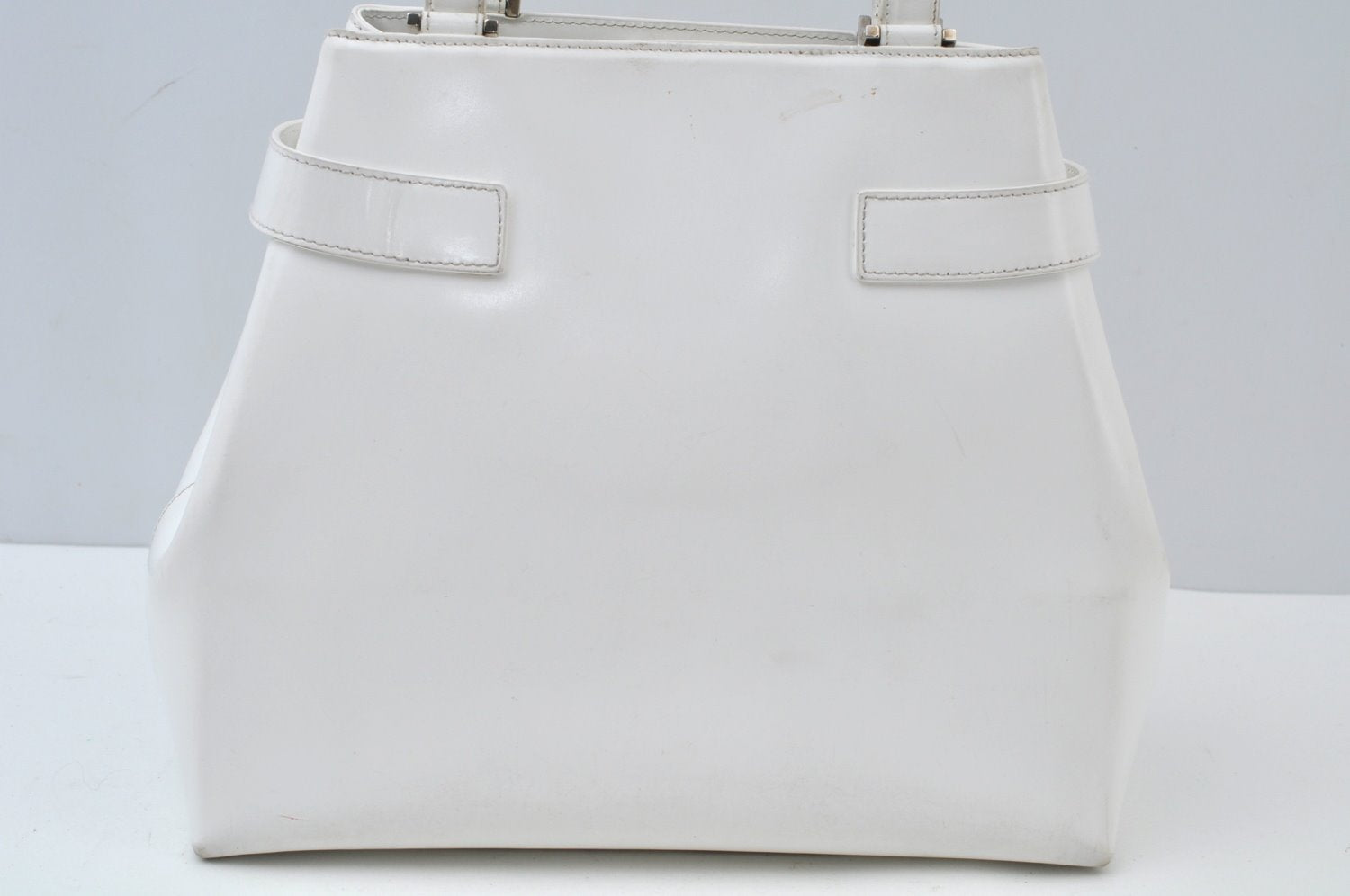 Authentic Salvatore Ferragamo Gancini Leather Hand Tote Bag Purse White 8398I