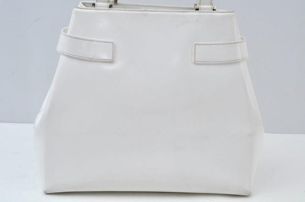 Authentic Salvatore Ferragamo Gancini Leather Hand Tote Bag Purse White 8398I