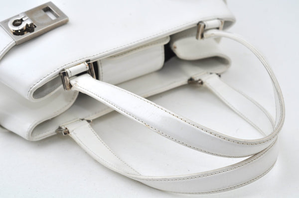 Authentic Salvatore Ferragamo Gancini Leather Hand Tote Bag Purse White 8398I