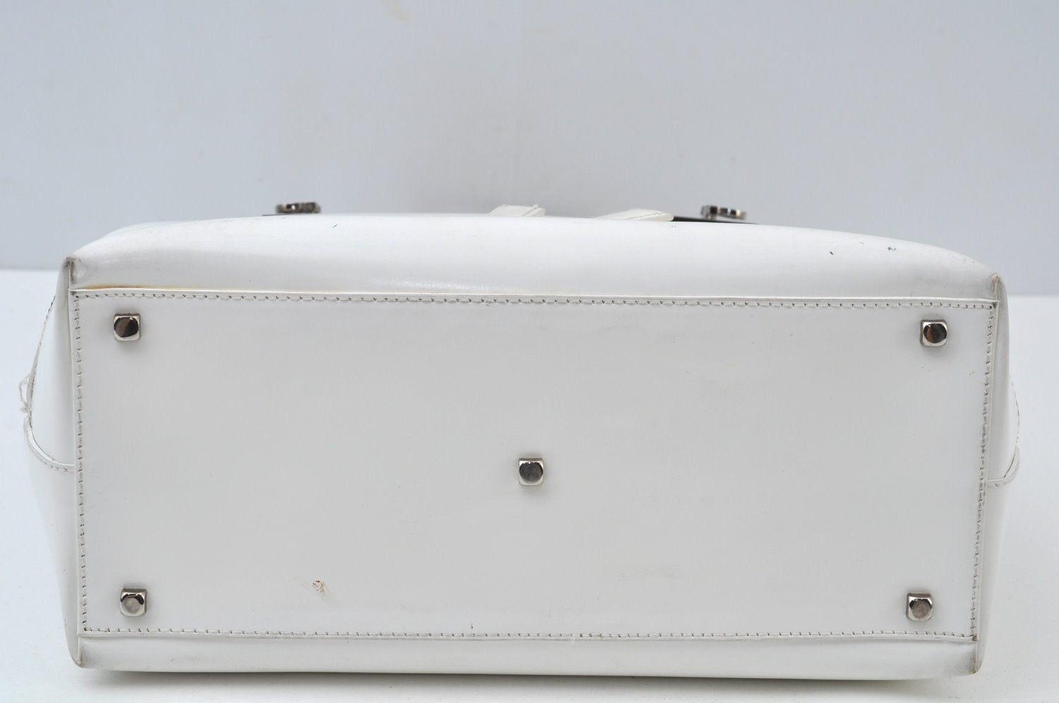 Authentic Salvatore Ferragamo Gancini Leather Hand Tote Bag Purse White 8398I