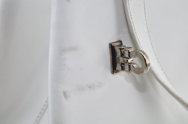 Authentic Salvatore Ferragamo Gancini Leather Hand Tote Bag Purse White 8398I