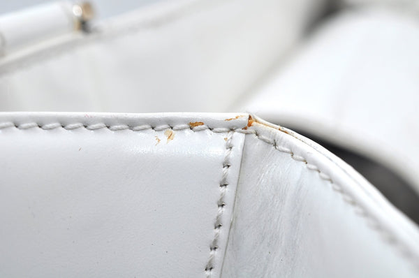 Authentic Salvatore Ferragamo Gancini Leather Hand Tote Bag Purse White 8398I