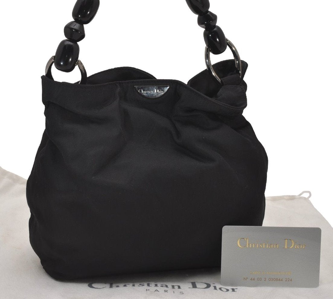 Authentic Christian Dior Maris Pearl Hand Bag Purse Nylon Black Junk 8399I