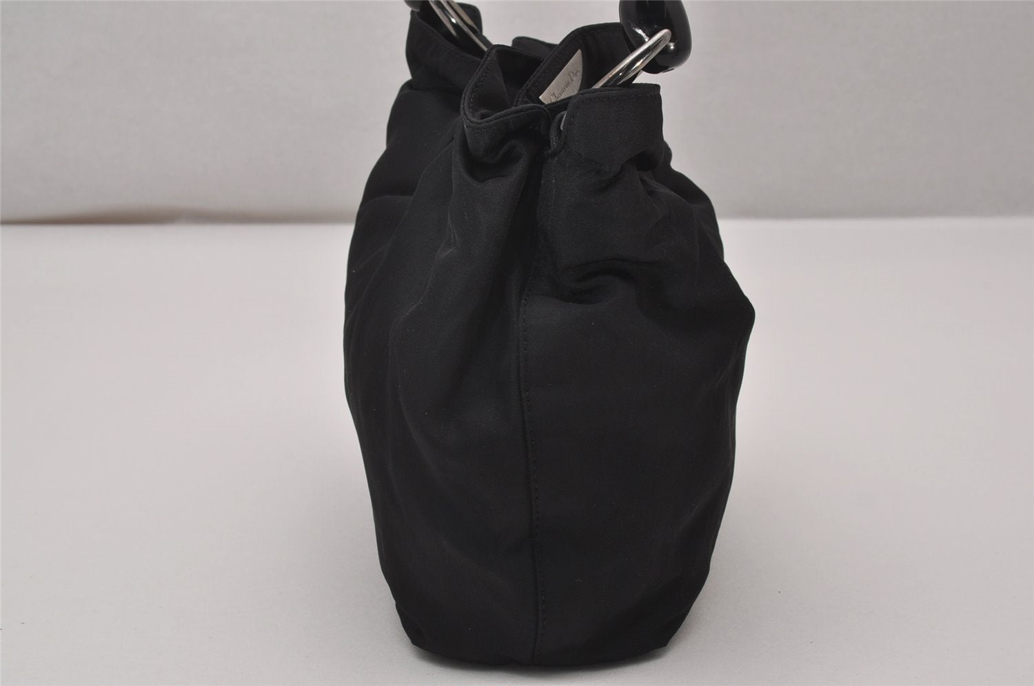 Authentic Christian Dior Maris Pearl Hand Bag Purse Nylon Black Junk 8399I