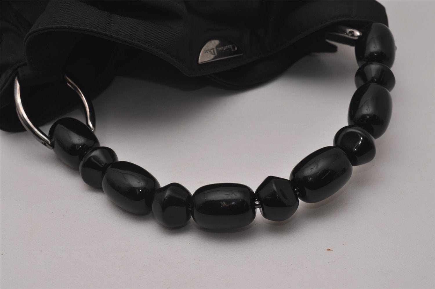 Authentic Christian Dior Maris Pearl Hand Bag Purse Nylon Black Junk 8399I