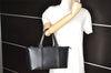 Authentic BURBERRY Vintage Leather Hand Bag Purse Black Brown 8400I