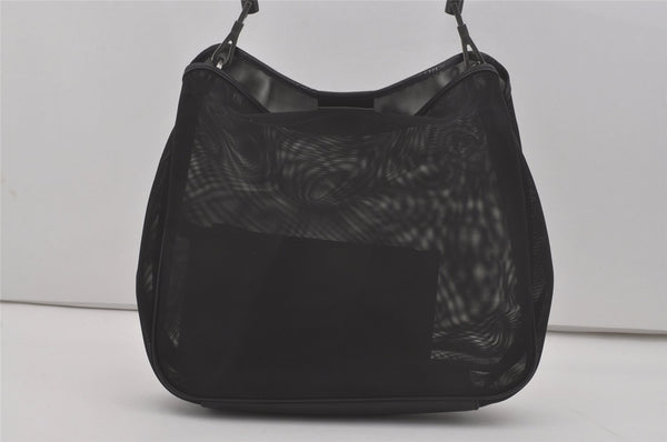 Authentic GUCCI Bamboo Shoulder Hand Bag Purse Mesh Leather 0015638 Black 8401I