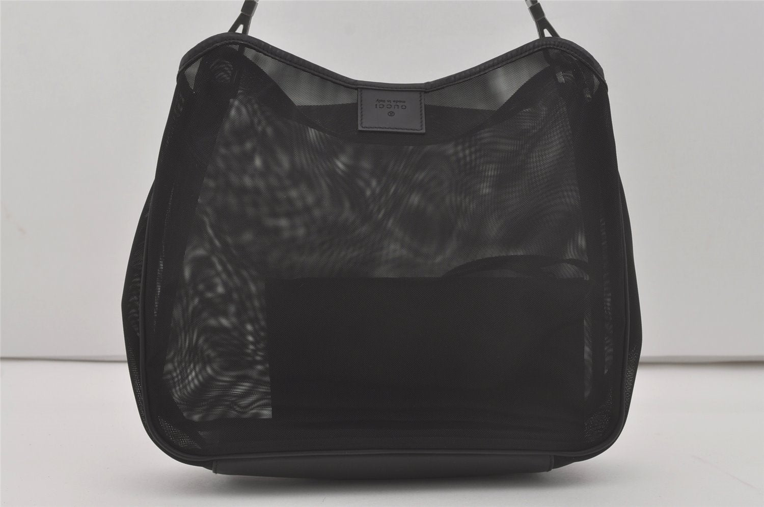 Authentic GUCCI Bamboo Shoulder Hand Bag Purse Mesh Leather 0015638 Black 8401I