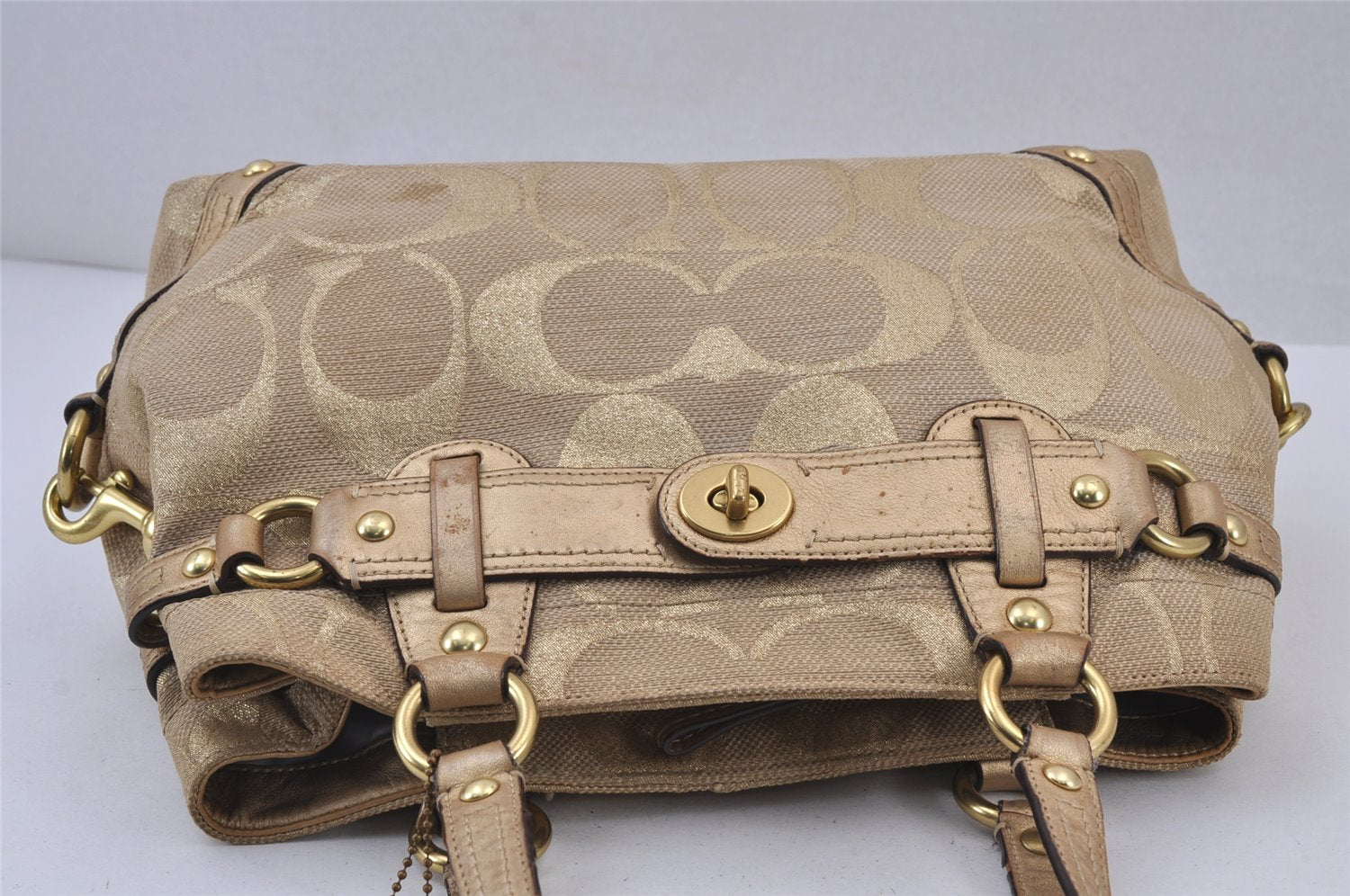 Authentic COACH Signature Shoulder Tote Bag Canvas Leather 13535 Beige 8401J