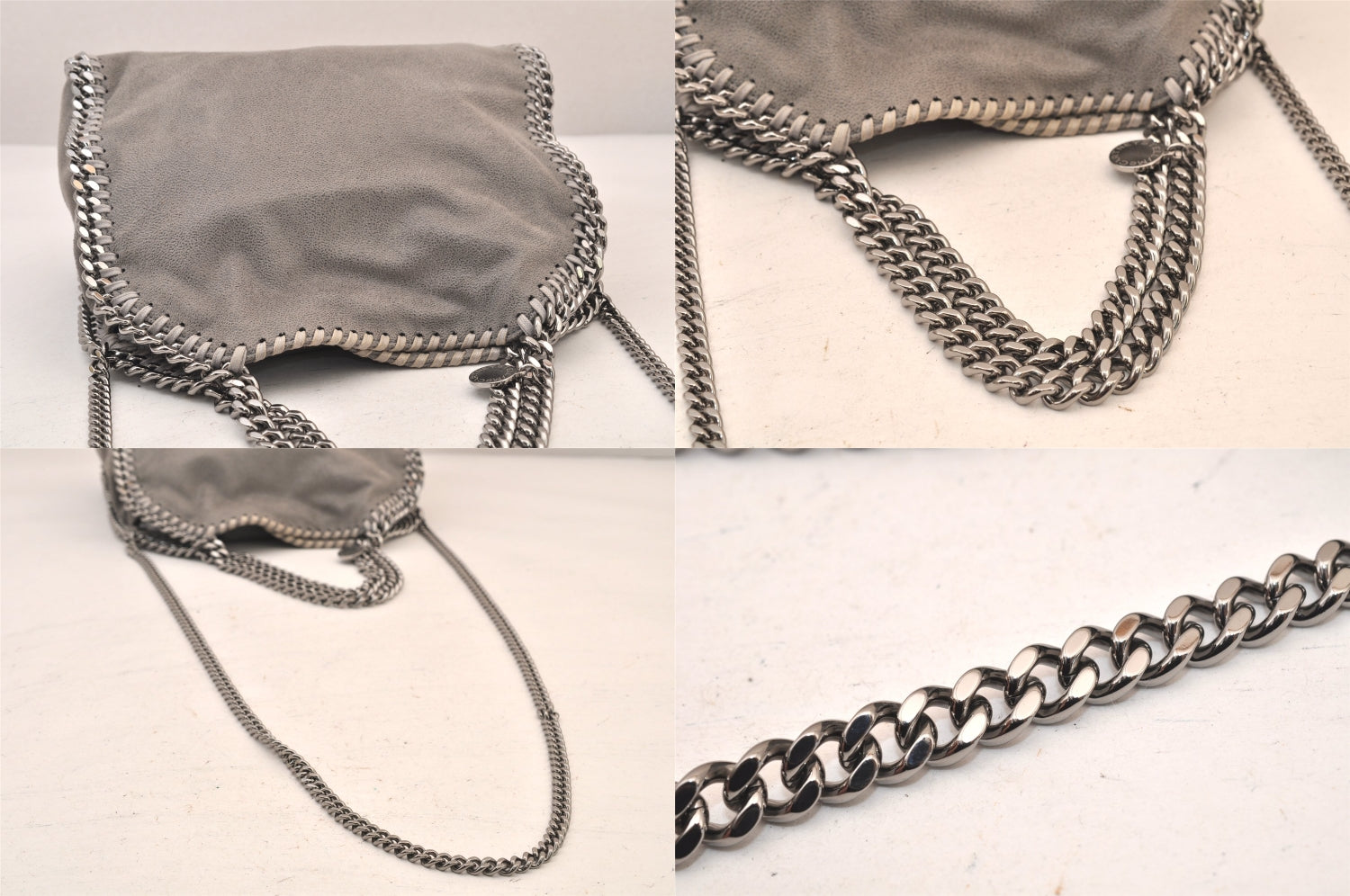 Authentic Stella McCartney Falabella Mini Shoulder Hand Bag Leather Gray 8403M