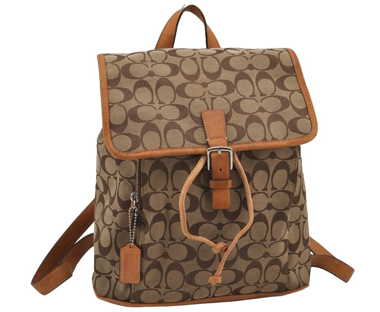 Authentic COACH Signature Backpack Purse Canvas Leather 06080 Brown 8405J