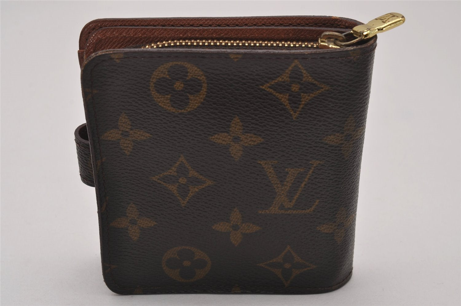 Authentic Louis Vuitton Monogram Compact Zip Bifold Wallet Purse M61667 LV 8406I