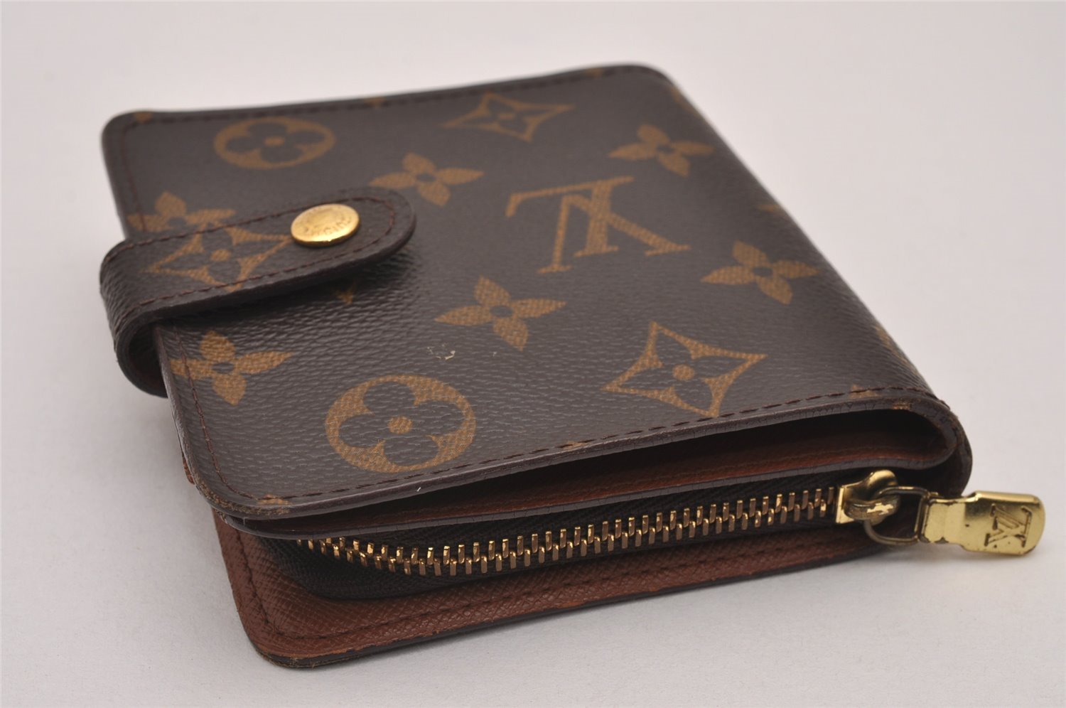 Authentic Louis Vuitton Monogram Compact Zip Bifold Wallet Purse M61667 LV 8406I