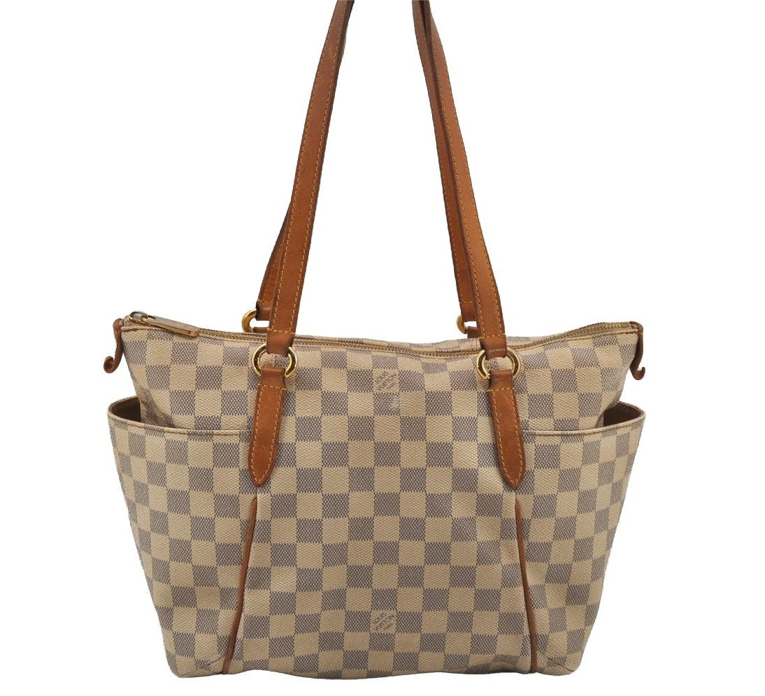 Authentic Louis Vuitton Damier Azur Totally PM Tote Bag White N41280 LV 8408J