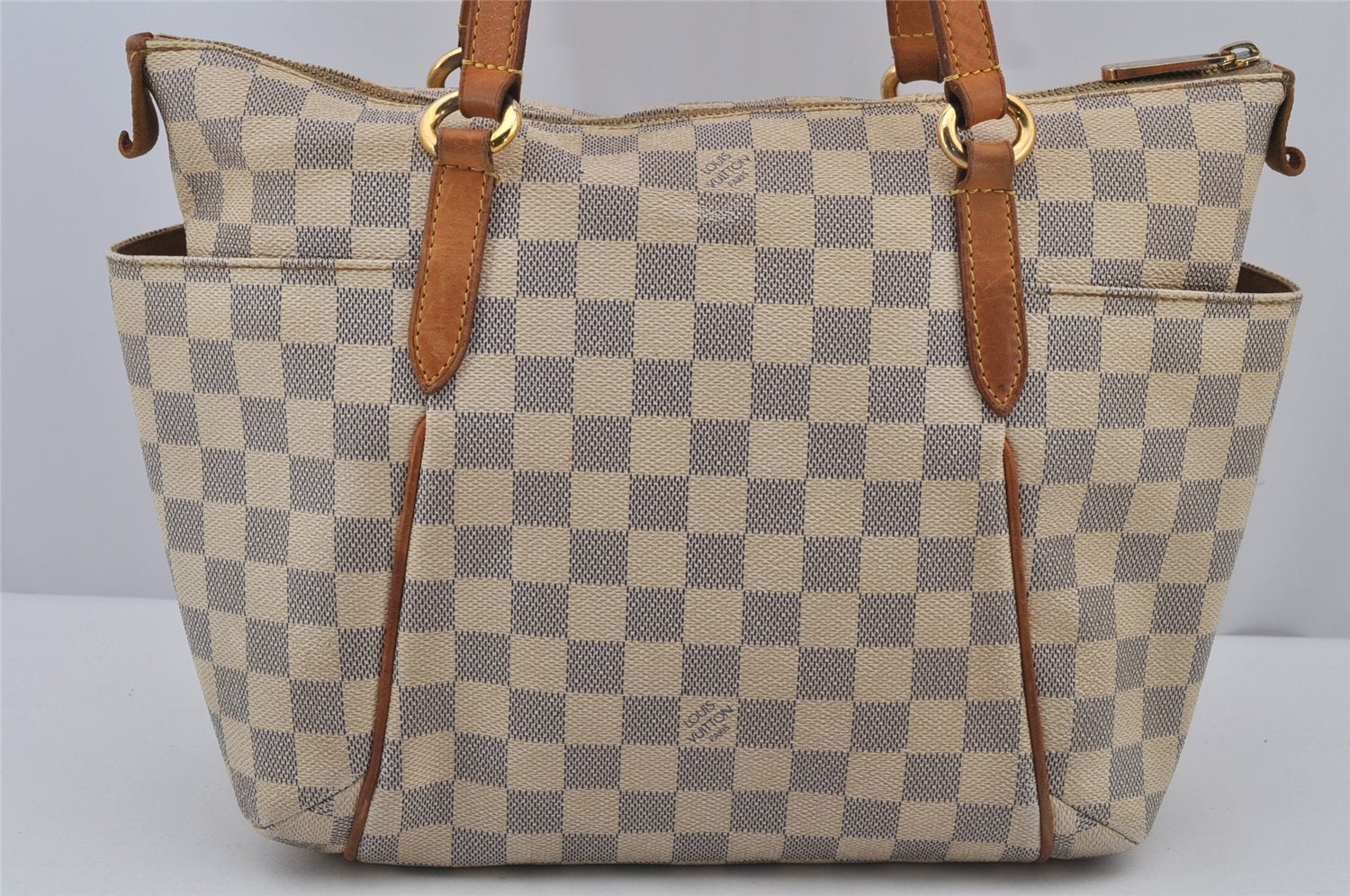 Authentic Louis Vuitton Damier Azur Totally PM Tote Bag White N41280 LV 8408J