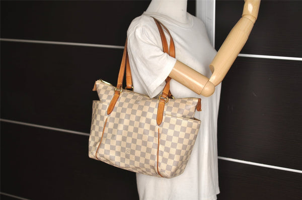 Authentic Louis Vuitton Damier Azur Totally PM Tote Bag White N41280 LV 8408J