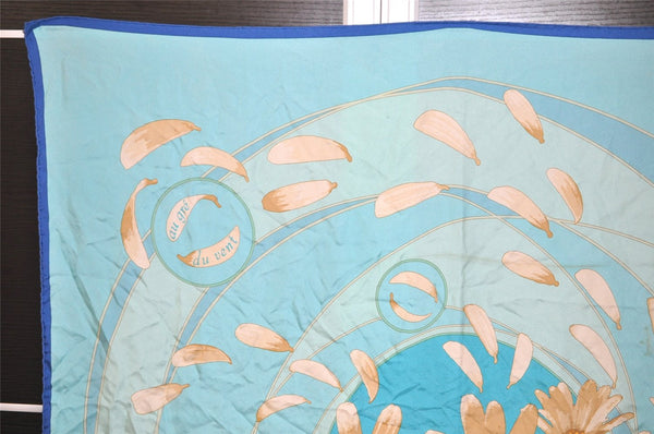 Authentic HERMES Carre 90 Scarf "au gr? du vent" Silk Blue 8410J