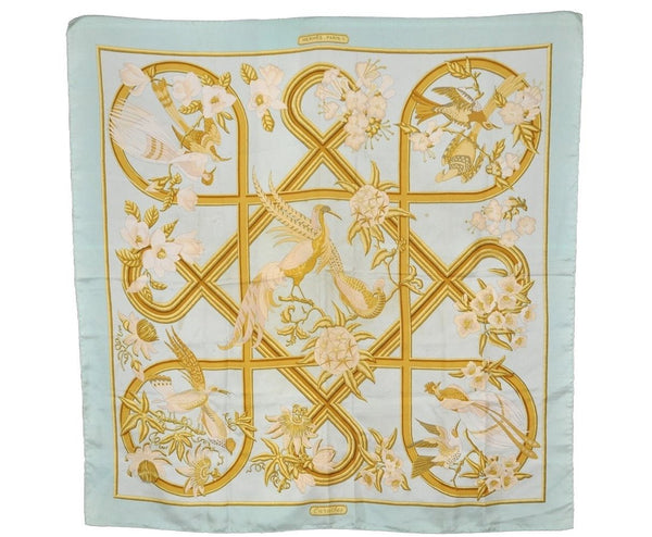 Authentic HERMES Carre 90 Scarf "Caraibes" Silk Light Blue 8411J