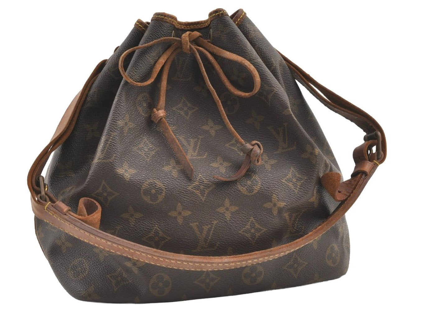 Authentic Louis Vuitton Monogram Petit Noe M42226 Shoulder Drawstring Bag 8413J